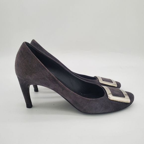 Roger Vivier Trompette Belle Pumps in Grey Suede Heels 38 - Picture 3 of 16